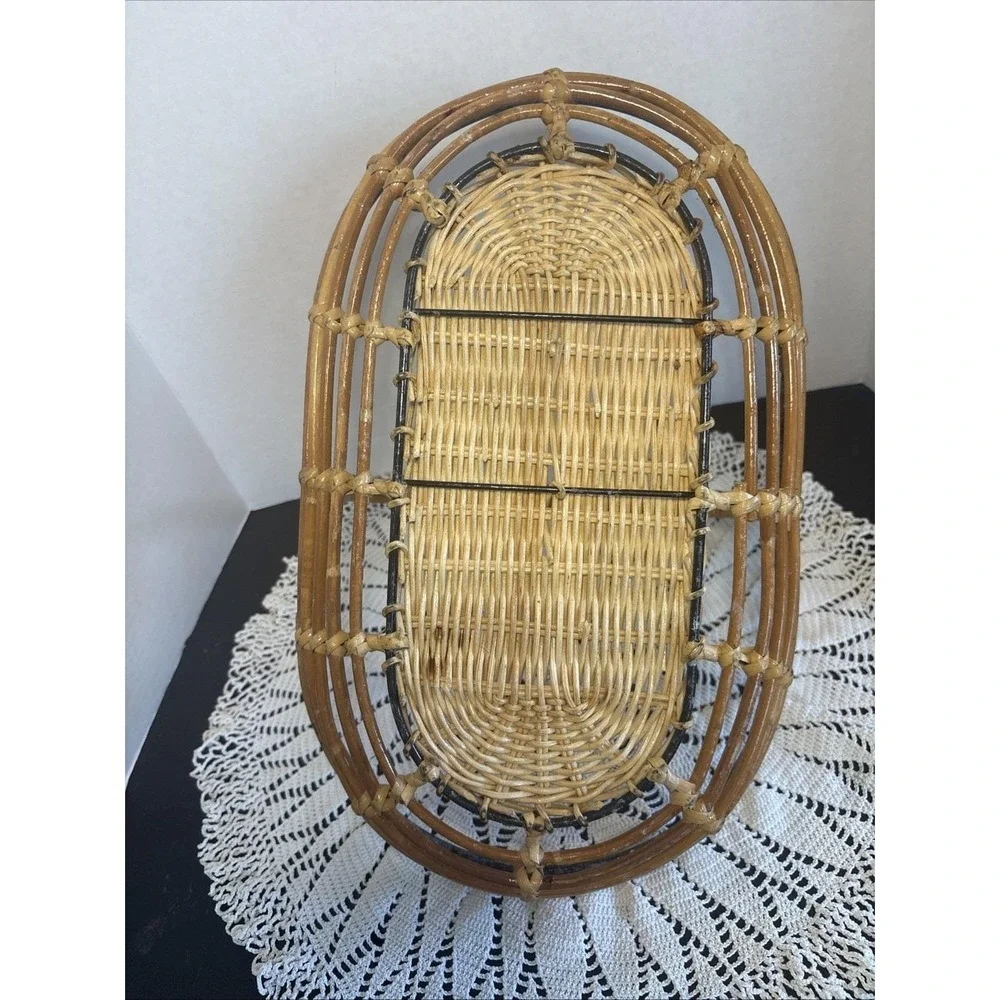 VTG Bentwood Bamboo Reed Gathering Basket Wicker Garden Trug Rattan BOHO Decor